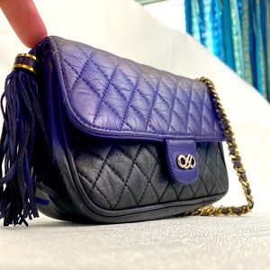 Recycled Riot vintage Koret quilted crossbody in black to purple grunge gradient